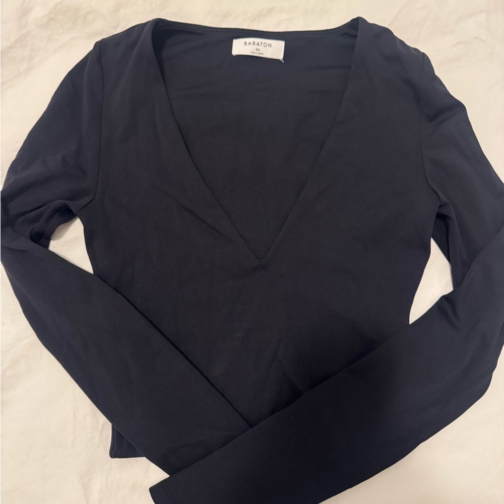 Babaton Deep V-Neck Long Sleeve Top in Black